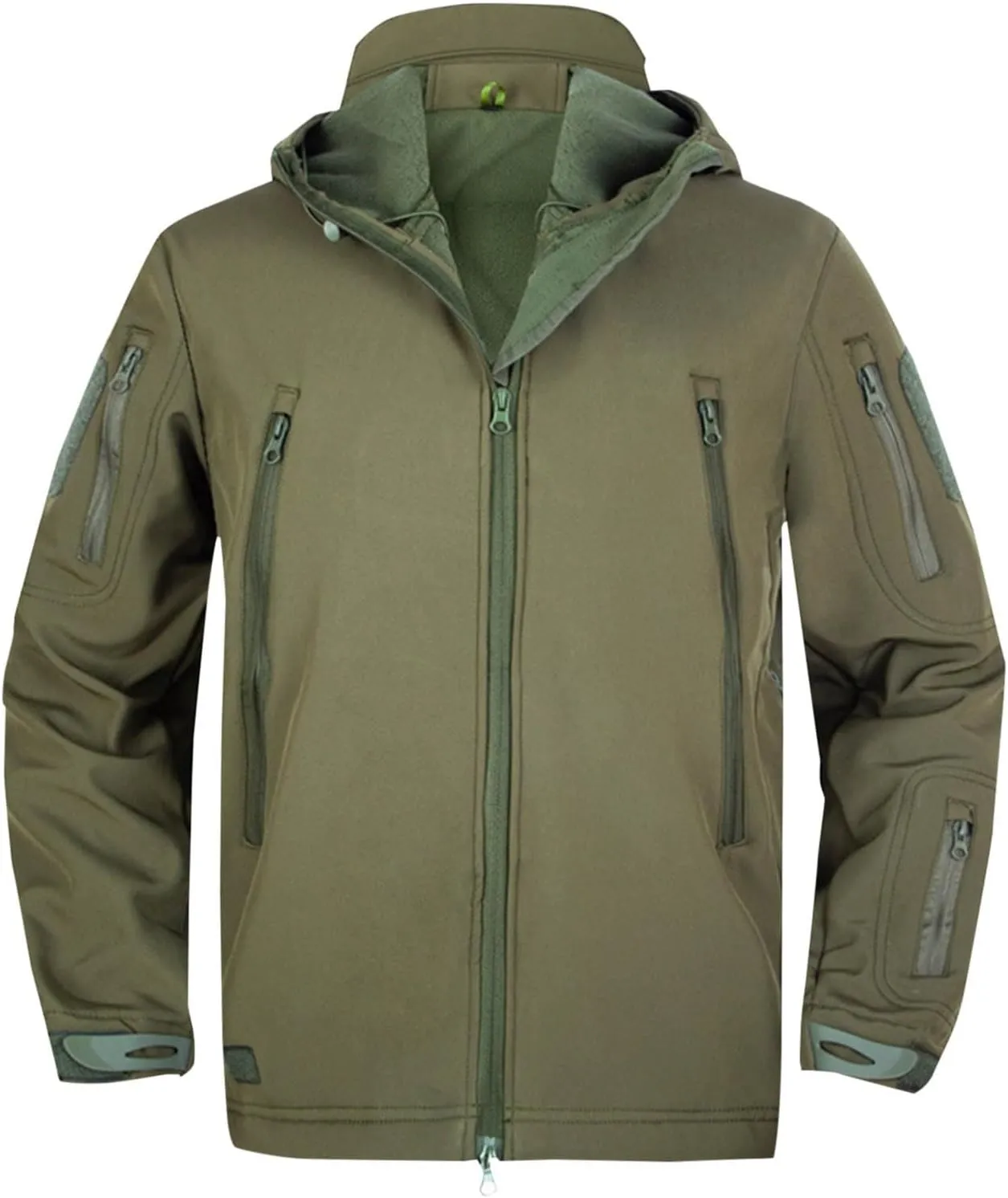 Men's Soft Shell Jacket Zip Up Fleece Lined Windbreaker Solid Color Long Sleeve Hooded Hiking Coat with Pockets