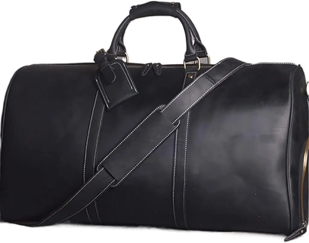 Men's Travel Bag Leather Large Capacity Single Shoulder Messenger For 15 Inch Laptop With Shoe Bag