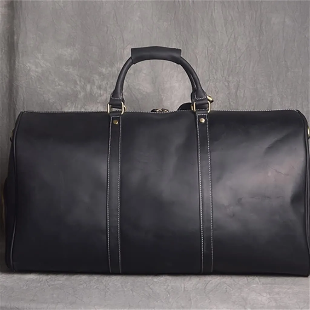 Men's Travel Bag Leather Large Capacity Single Shoulder Messenger For 15 Inch Laptop With Shoe Bag