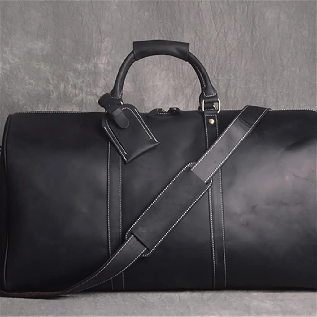 Men's Travel Bag Leather Large Capacity Single Shoulder Messenger For 15 Inch Laptop With Shoe Bag