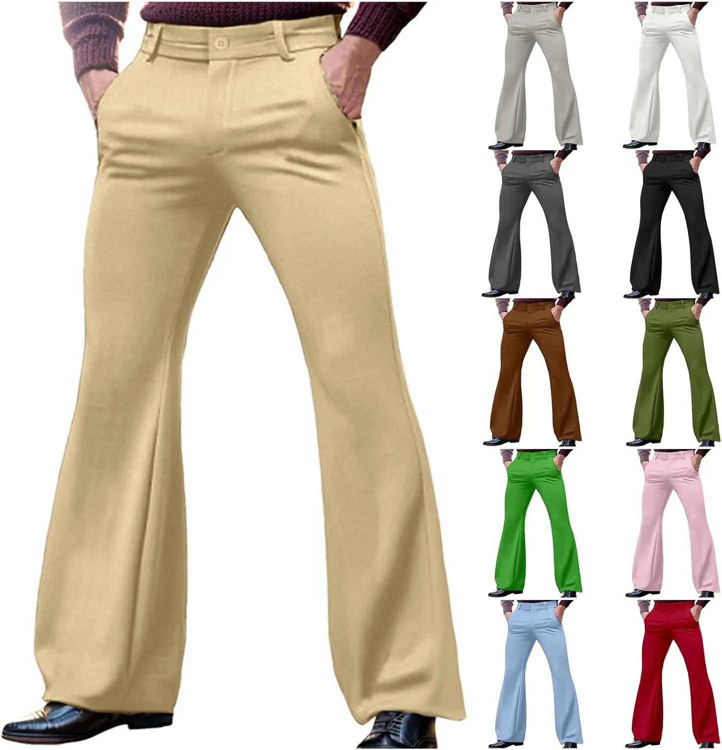 Mens Vintage Bell Bottom Pants Slim Fit 70s Disco Pants Retro Stretch Hippie Party Trousers Fashion Dress Pant for Men