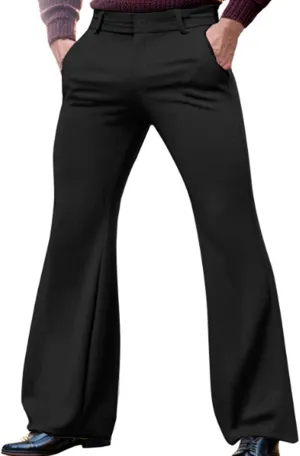 Mens Vintage Bell Bottom Pants Slim Fit 70s Disco Pants Retro Stretch Hippie Party Trousers Fashion Dress Pant for Men