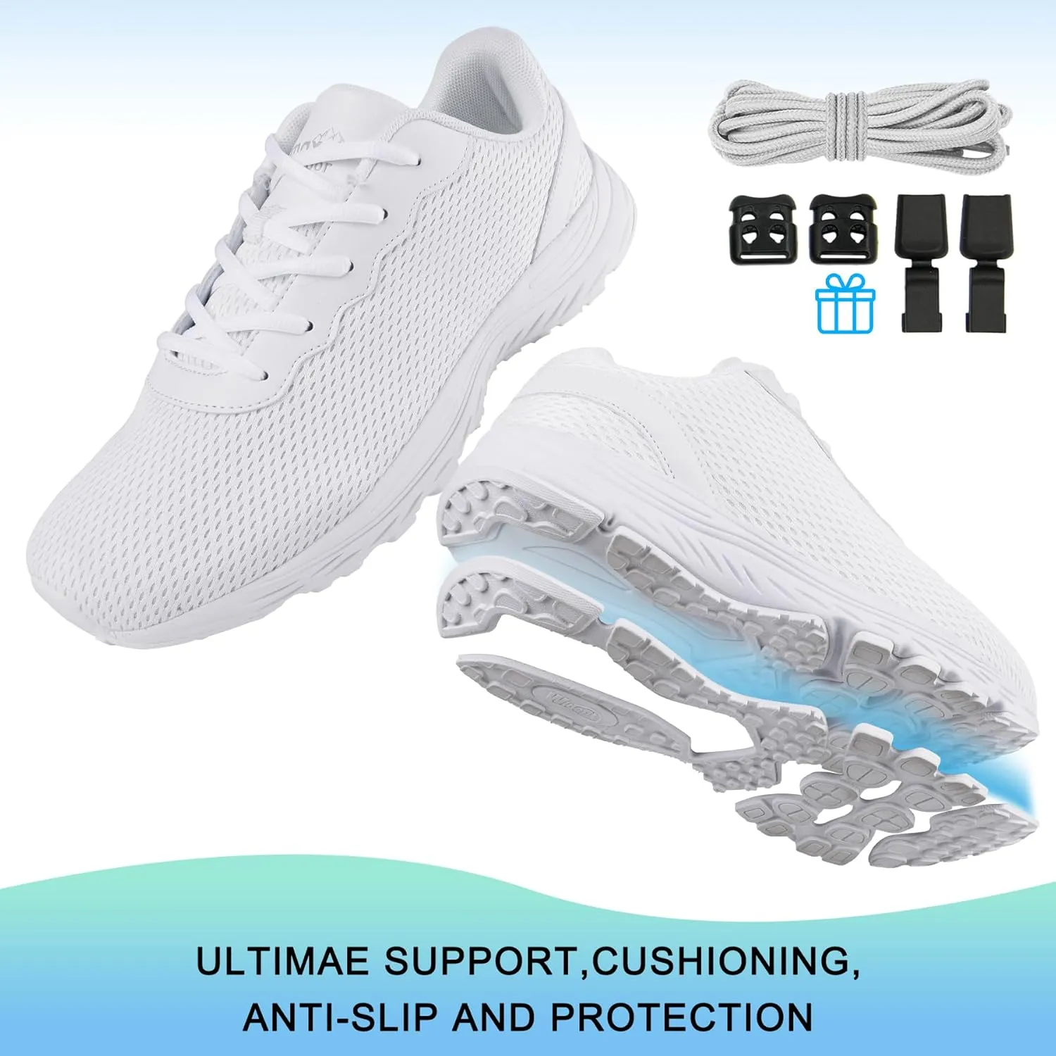 Mens Wide Shoes for Walking Wide Width Diabetic Shoes Cushioning Road Running Shoes for Flat Feet Arch Fit Heel Pain Relief Black/White