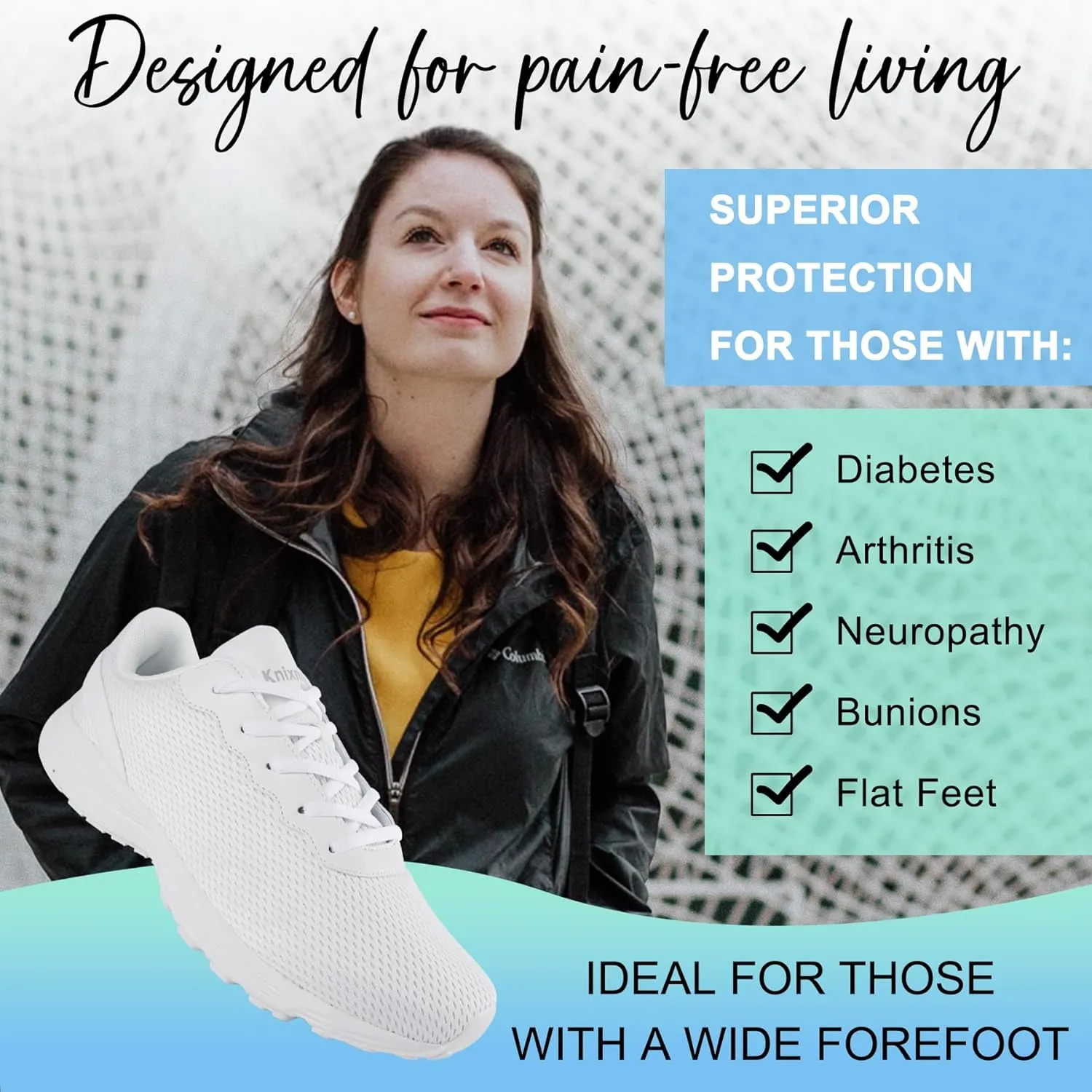 Mens Wide Shoes for Walking Wide Width Diabetic Shoes Cushioning Road Running Shoes for Flat Feet Arch Fit Heel Pain Relief Black/White