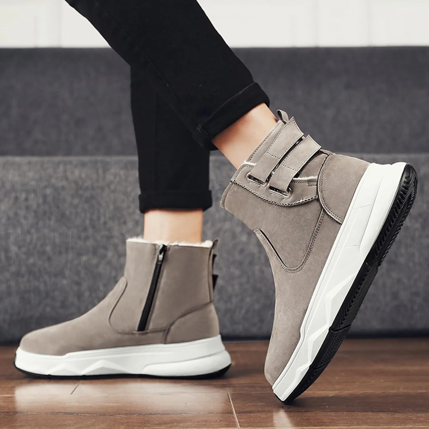 Mens Winter Boots, Waterproof Insulated Fur Boots Comfortable Short Rain Boots Outdoor Work Boots Work Boots for Women