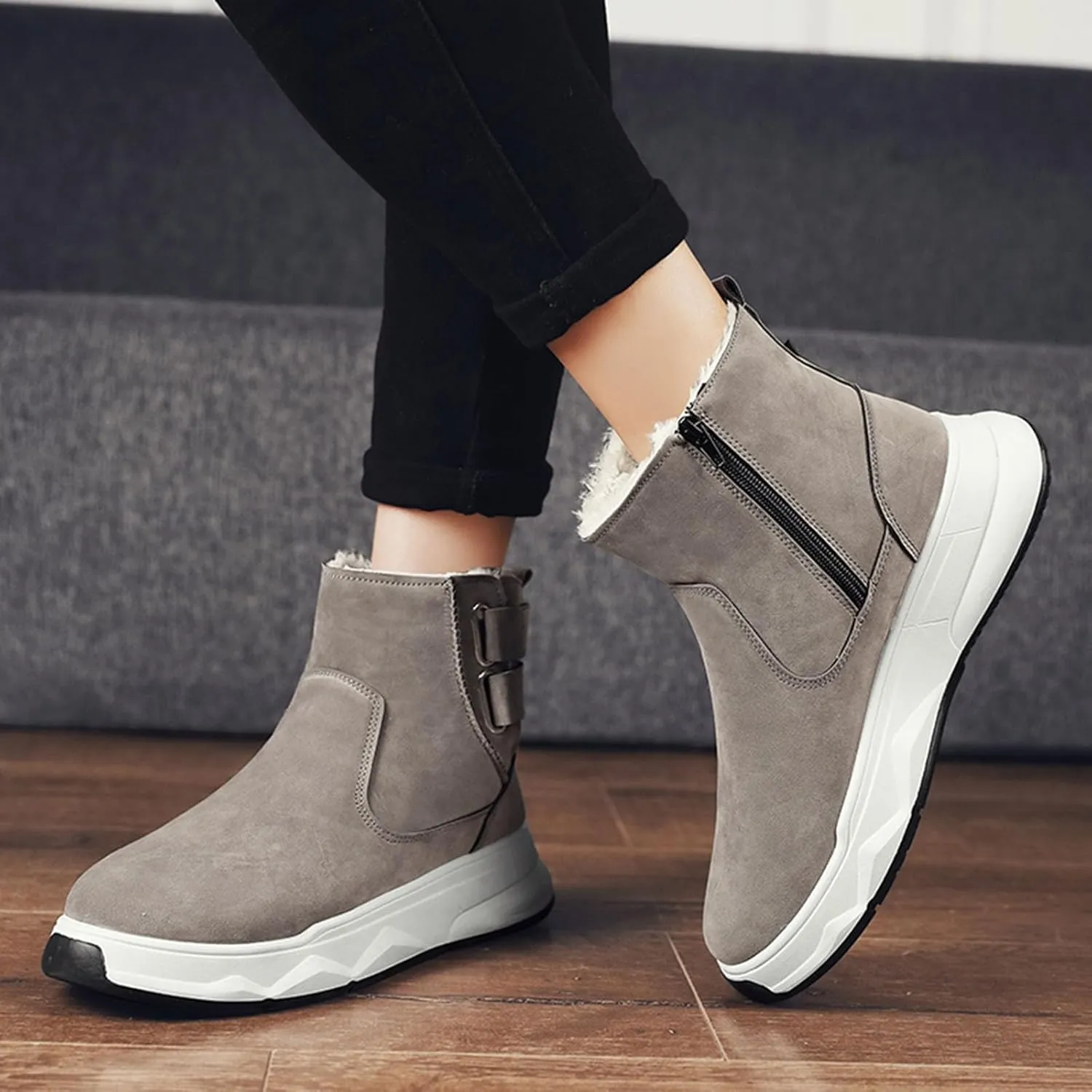 Mens Winter Boots, Waterproof Insulated Fur Boots Comfortable Short Rain Boots Outdoor Work Boots Work Boots for Women