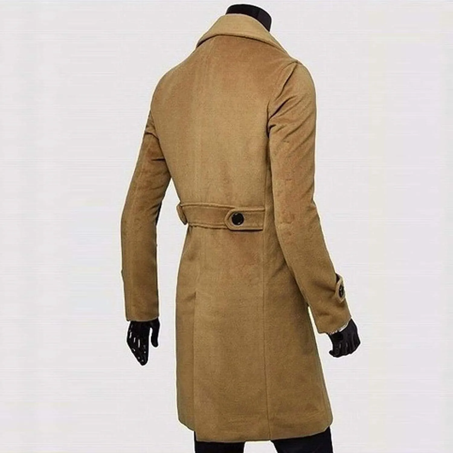 Men's Wool Blend Coat Notched Lapel Collar Single Double Breasted Trench Overcoat Warm Winter Pea Coat