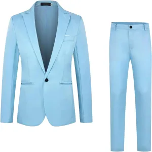 Mens Work Suits 2 Piece Slim Fit Suit Set One Button Business Prom Formal Dress Suit Blazer Jacket Pants Set M-5XL