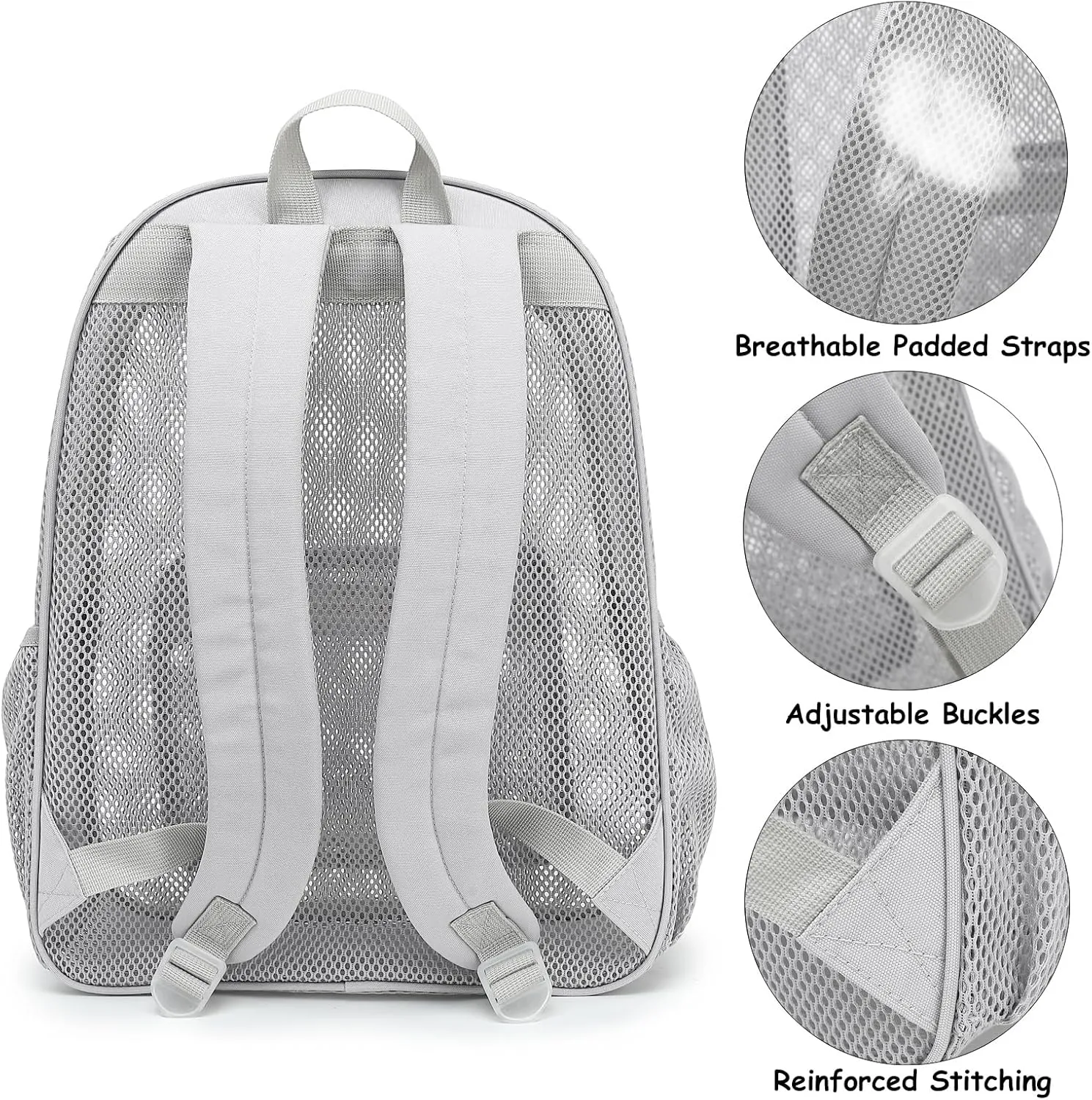 Mesh Backpack for School, Girls Boys See Through College Backpacks Heavy Duty Semi-Transparent Women Wen Bookbag for Swimming Travel Beach Hiking (Light Grey)