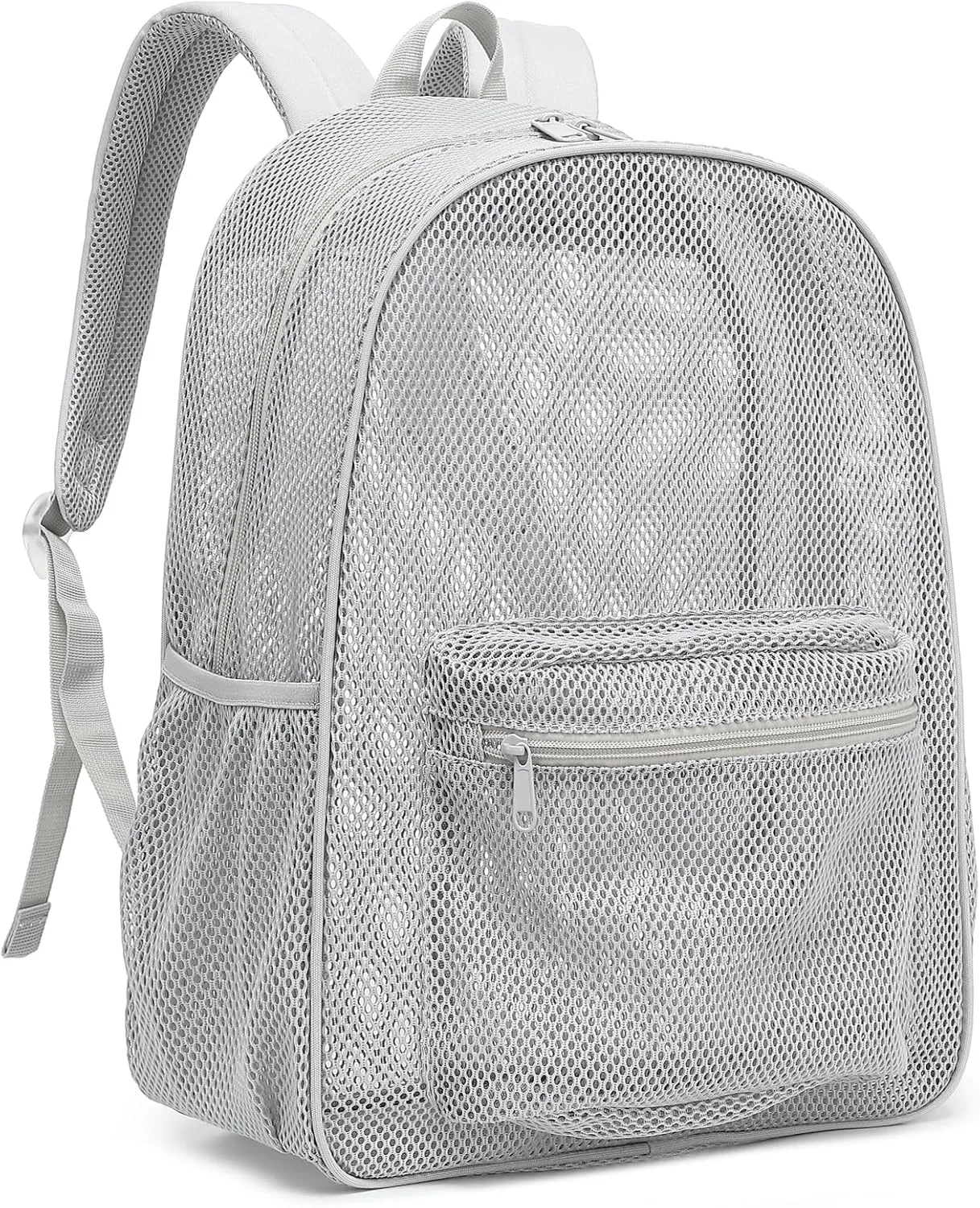 Mesh Backpack for School, Girls Boys See Through College Backpacks Heavy Duty Semi-Transparent Women Wen Bookbag for Swimming Travel Beach Hiking (Light Grey)