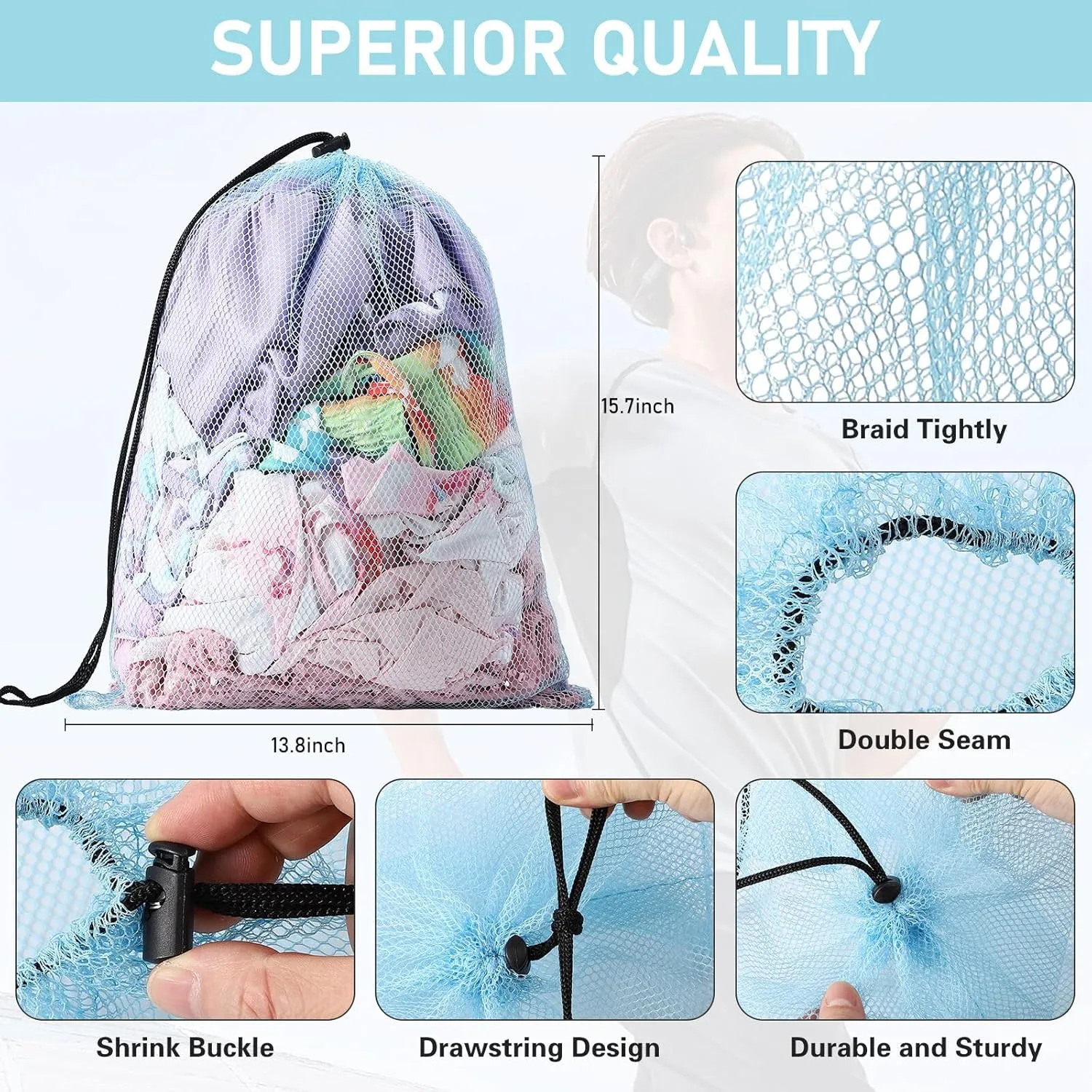 Mesh Drawstring Bag 40Pcs - Multicolor Nylon Laundry Bag for College, Gym, Yoga, Sport, Travel, Beach - Small With Locking Closure