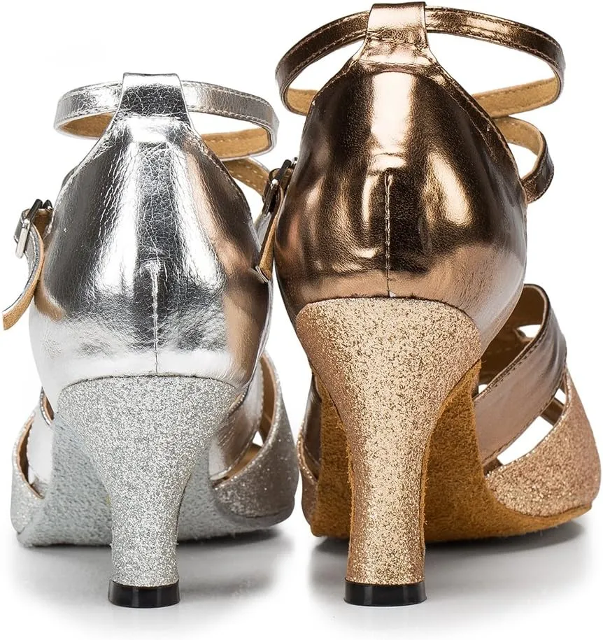 Minishion L190 Women's Buckle Glitter Latin Salsa Ballroom Dance Shoes