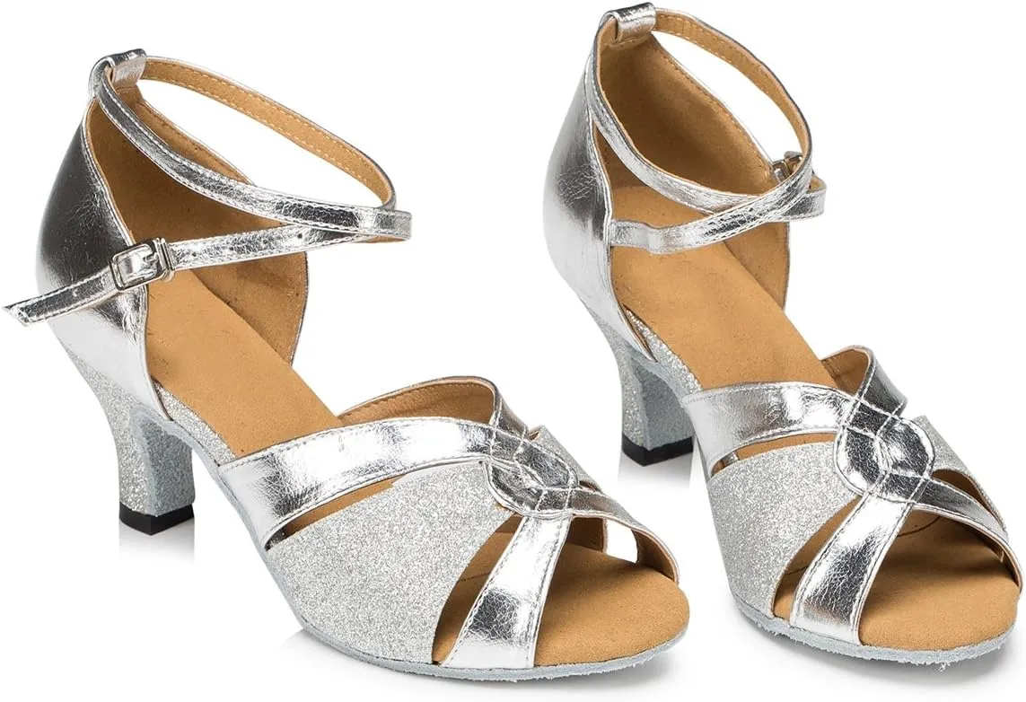 Minishion L190 Women's Buckle Glitter Latin Salsa Ballroom Dance Shoes