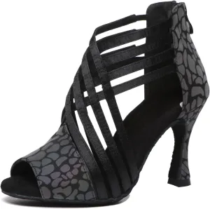 Minishion Women Ballroom Dancing Shoes Peep Toe Evening Party Ankle Sandal Booties