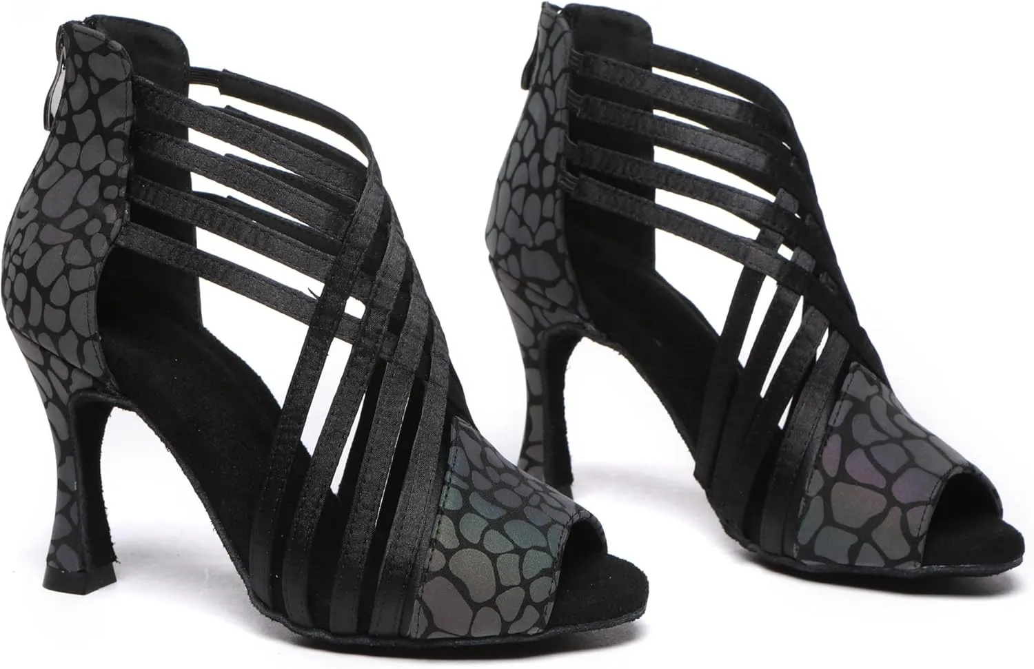 Minishion Women Ballroom Dancing Shoes Peep Toe Evening Party Ankle Sandal Booties