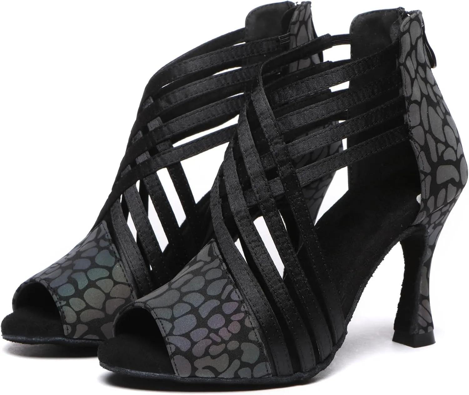 Minishion Women Ballroom Dancing Shoes Peep Toe Evening Party Ankle Sandal Booties