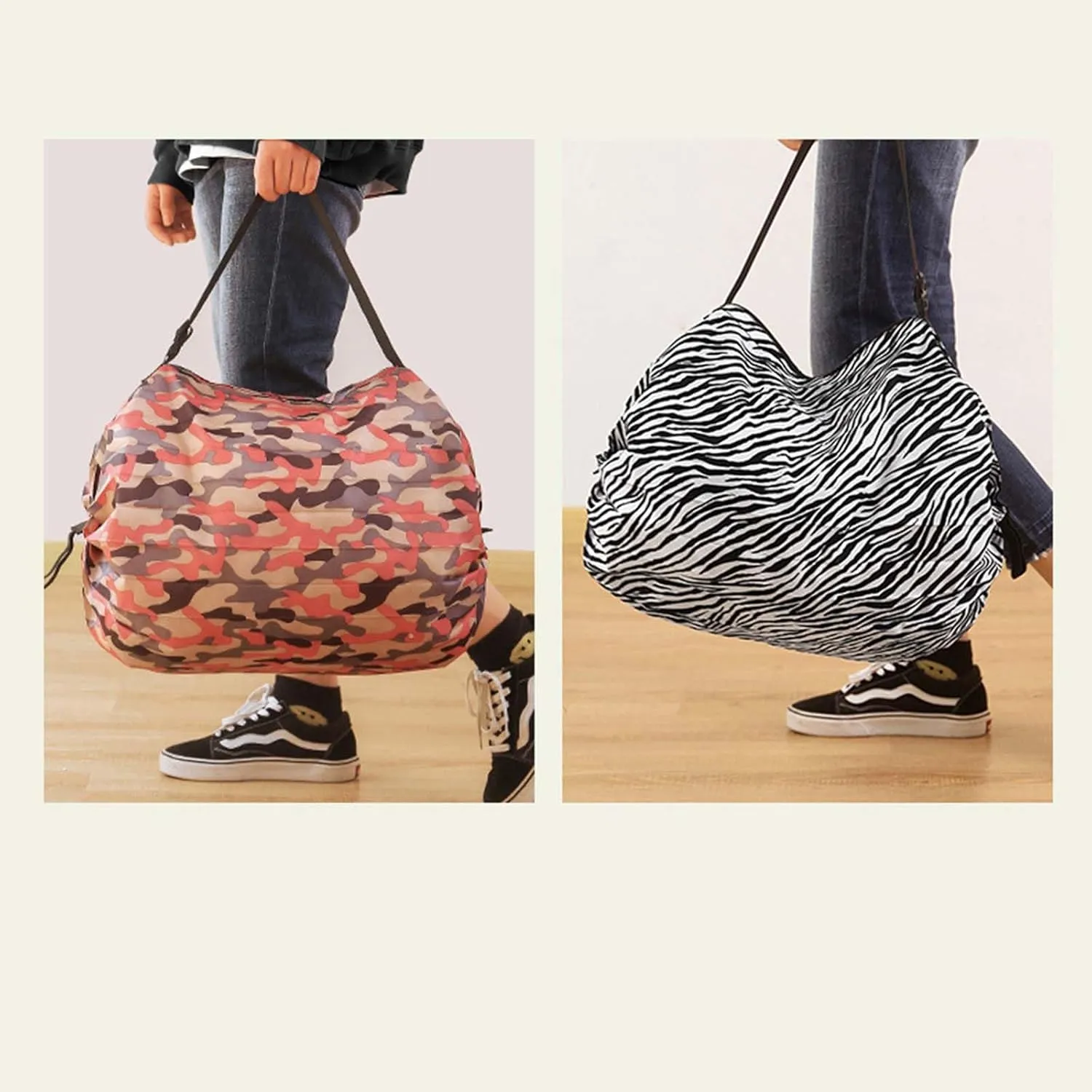 MLAFE Foldable Shopping Bags Cart Reusable Shopping Bags Shoulder Shopping Bag Supermarket Shopping Bag for Daily Commuting (Camouflage Rose)