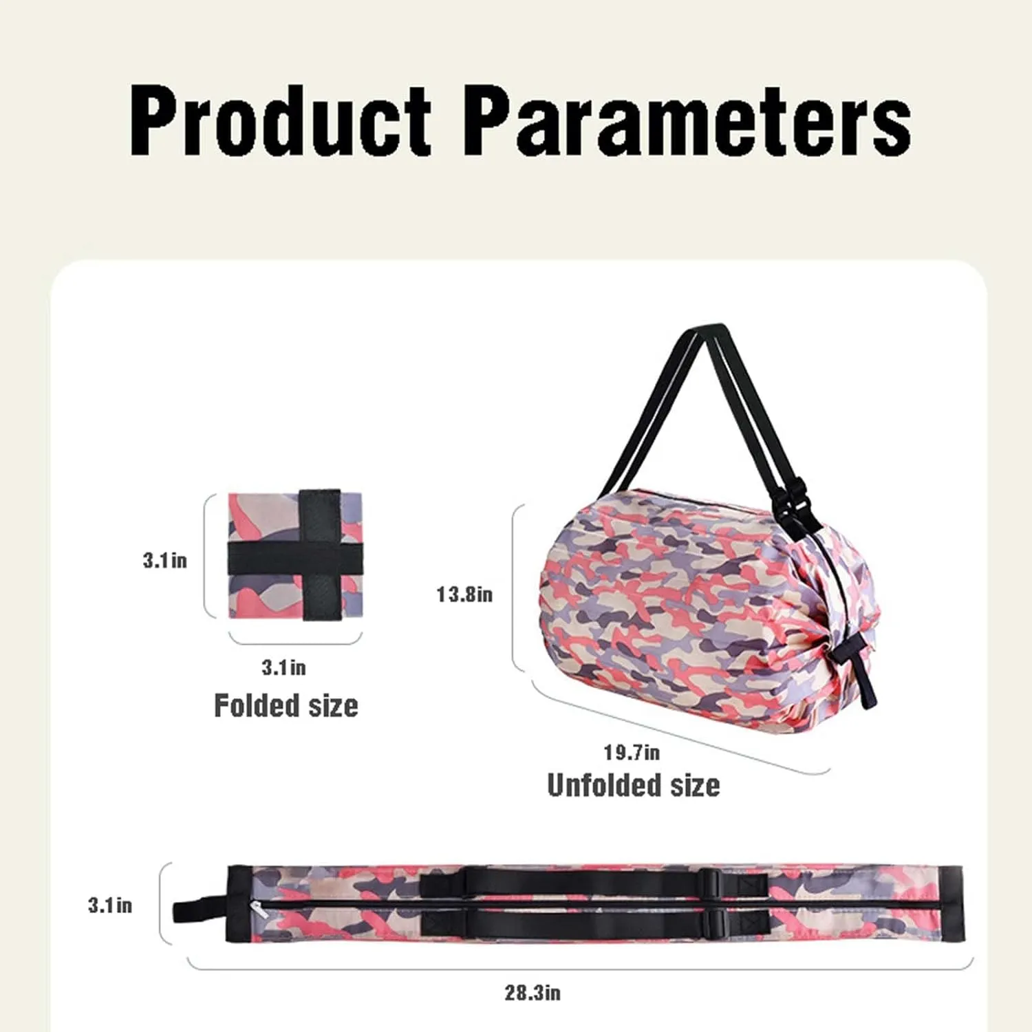 MLAFE Foldable Shopping Bags Cart Reusable Shopping Bags Shoulder Shopping Bag Supermarket Shopping Bag for Daily Commuting (Camouflage Rose)