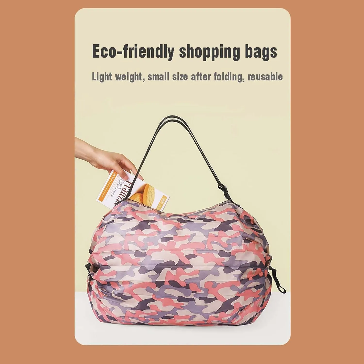 MLAFE Foldable Shopping Bags Cart Reusable Shopping Bags Shoulder Shopping Bag Supermarket Shopping Bag for Daily Commuting (Camouflage Rose)