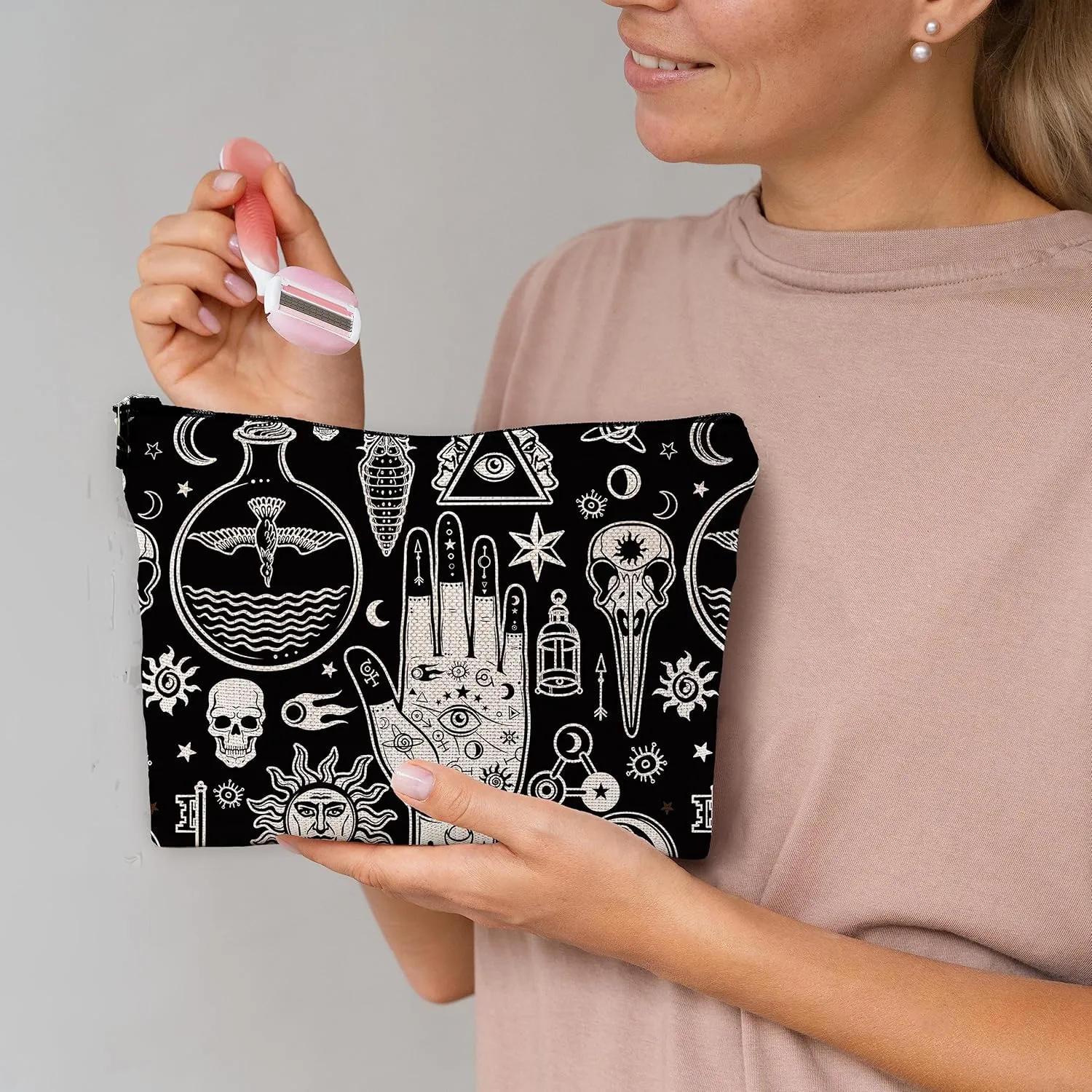 Mystical Magic Gothic Makeup Bag - Witchy Small Cosmetic Bag for Purse, Witchcraft & Goth Gifts for Women