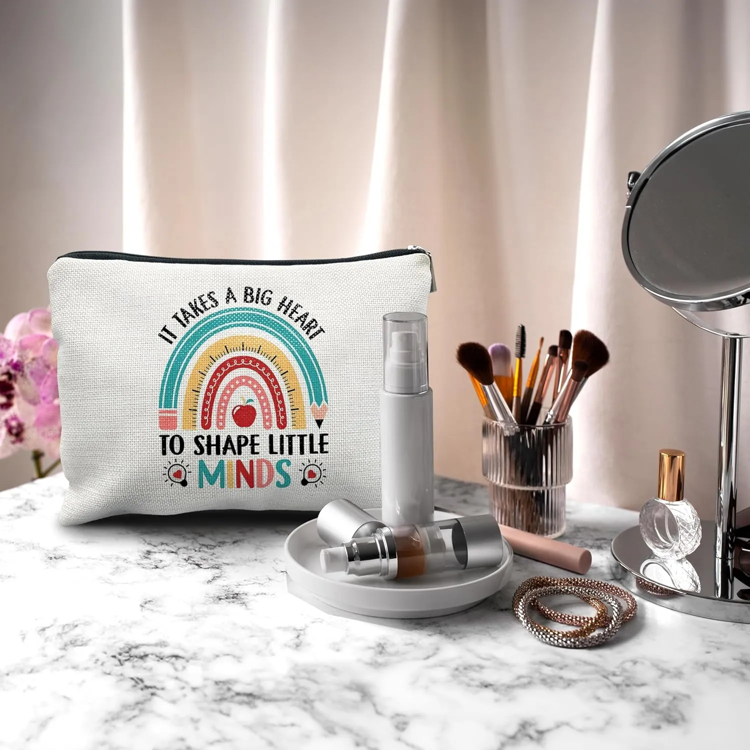 Nogrit Teacher Tote, Makeup Cosmetic Bag - 'It Takes a Big Heart' - Gifts for Teachers