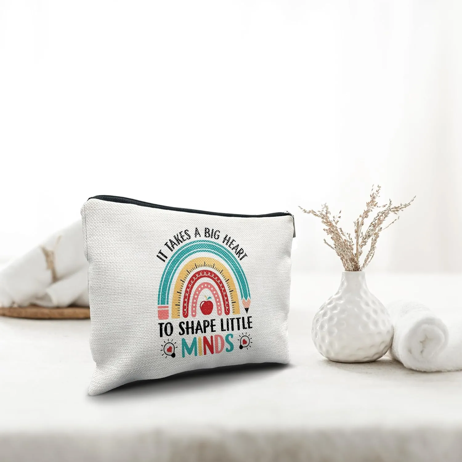 Nogrit Teacher Tote, Makeup Cosmetic Bag - 'It Takes a Big Heart' - Gifts for Teachers