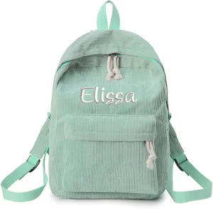 Personalized Corduroy Backpack Casual College Backpack Lightweight Travel Backpack Custom Embroidery School Backpack with Name Laptop Backpacks College Shoulder Bag (aqua,custom)