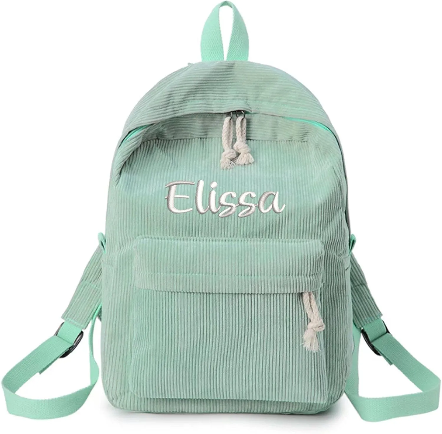 Personalized Corduroy Backpack Casual College Backpack Lightweight Travel Backpack Custom Embroidery School Backpack with Name Laptop Backpacks College Shoulder Bag (aqua,custom)
