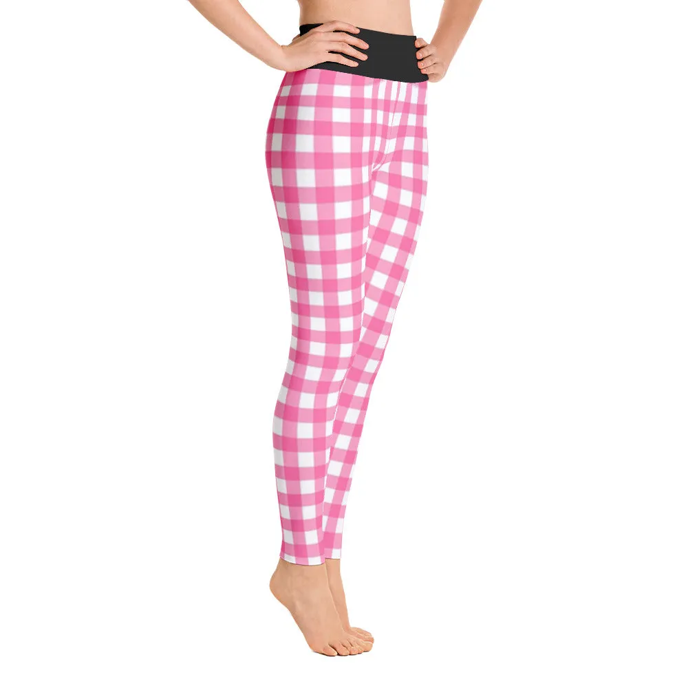 Pink & White Check All Over Print Yoga Pants /  Leggings