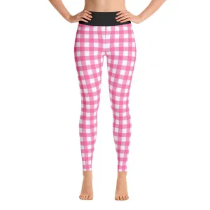 Pink & White Check All Over Print Yoga Pants /  Leggings