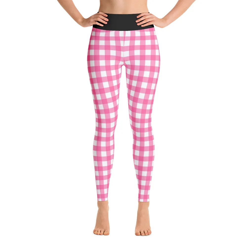 Pink & White Check All Over Print Yoga Pants /  Leggings