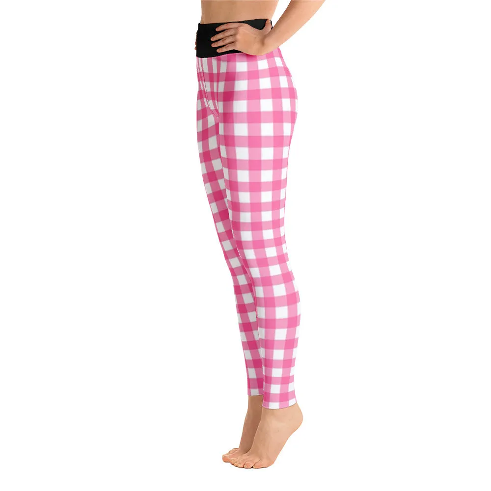 Pink & White Check All Over Print Yoga Pants /  Leggings