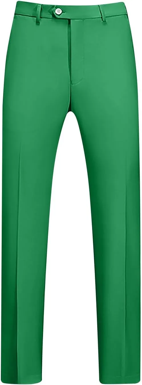 Regular Fit Dress Pants Mens Flat Front Straight Formal Pants Wrinkle Free Lightweight Elastic Suit Pants W/Pocket