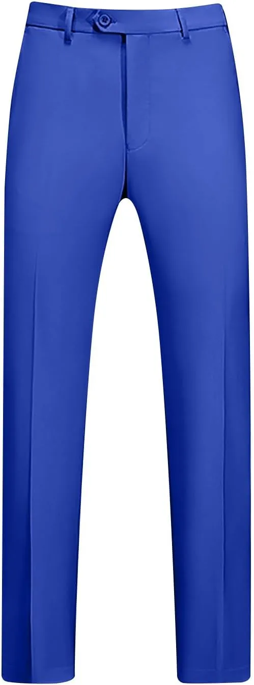 Regular Fit Dress Pants Mens Flat Front Straight Formal Pants Wrinkle Free Lightweight Elastic Suit Pants W/Pocket