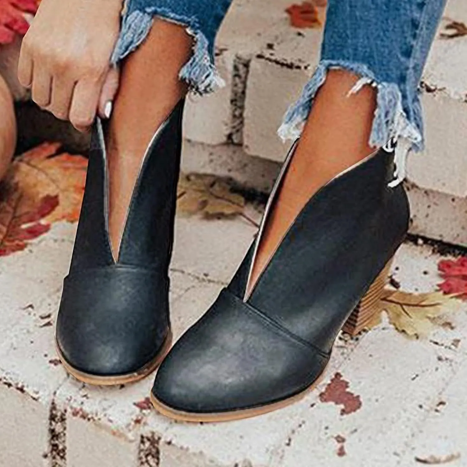 SBGMoSJ Boots for Women Ankle Booties Wide Black Boots for Women Ankle Booties Black Booties for Women Low Heel Round Toe Womens Brown Booties And Ankle Boots Women's Boots Ankle Lace Up