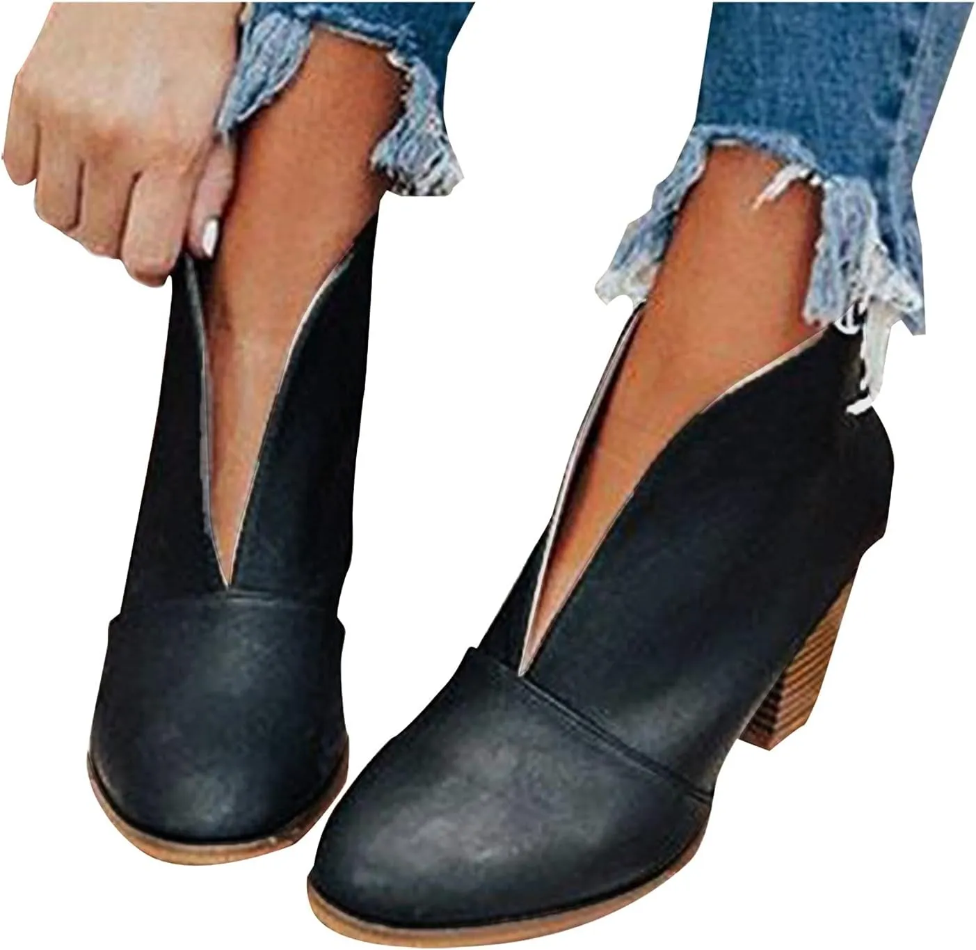 SBGMoSJ Boots for Women Ankle Booties Wide Black Boots for Women Ankle Booties Black Booties for Women Low Heel Round Toe Womens Brown Booties And Ankle Boots Women's Boots Ankle Lace Up