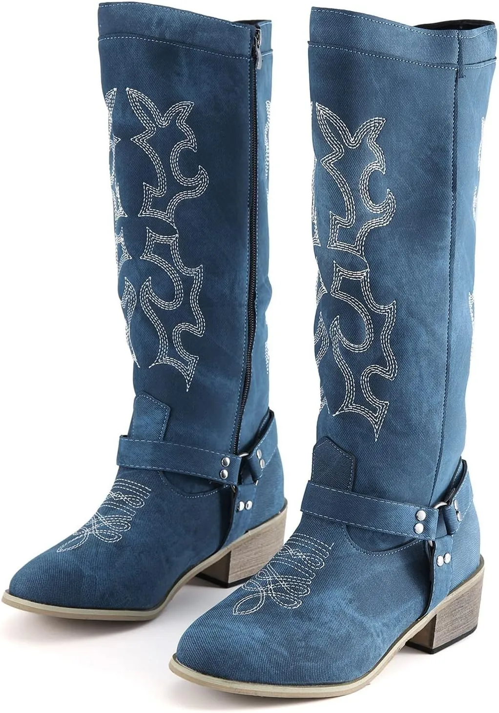 SBGMoSJ Cowboy Boots for Women Silver Knee High Western Boots for Women Tan Knee High Cowboy Boots Women Wide Calf Tan Womens Boots No Heel White Mid Calf Boots Platform