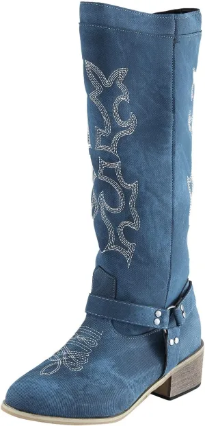 SBGMoSJ Cowboy Boots for Women Silver Knee High Western Boots for Women Tan Knee High Cowboy Boots Women Wide Calf Tan Womens Boots No Heel White Mid Calf Boots Platform