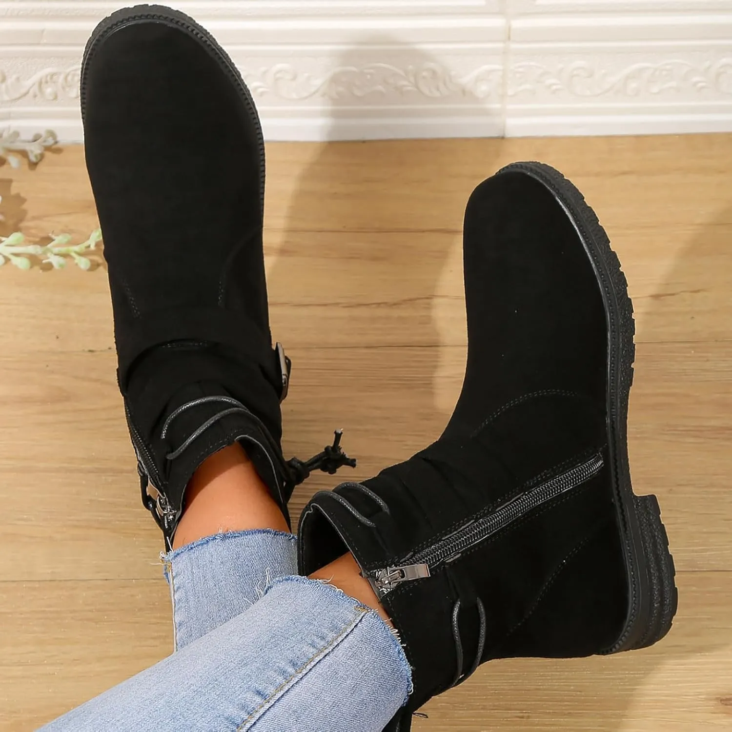 SBGMoSJ Extra Wide Calf Wedge Boots White Western Booties Women Ankle Boots Black Heeled Combat Boots Knee High Brown Calf High Boots for Women Flat Womens Mid Calf Combat Boots Brown