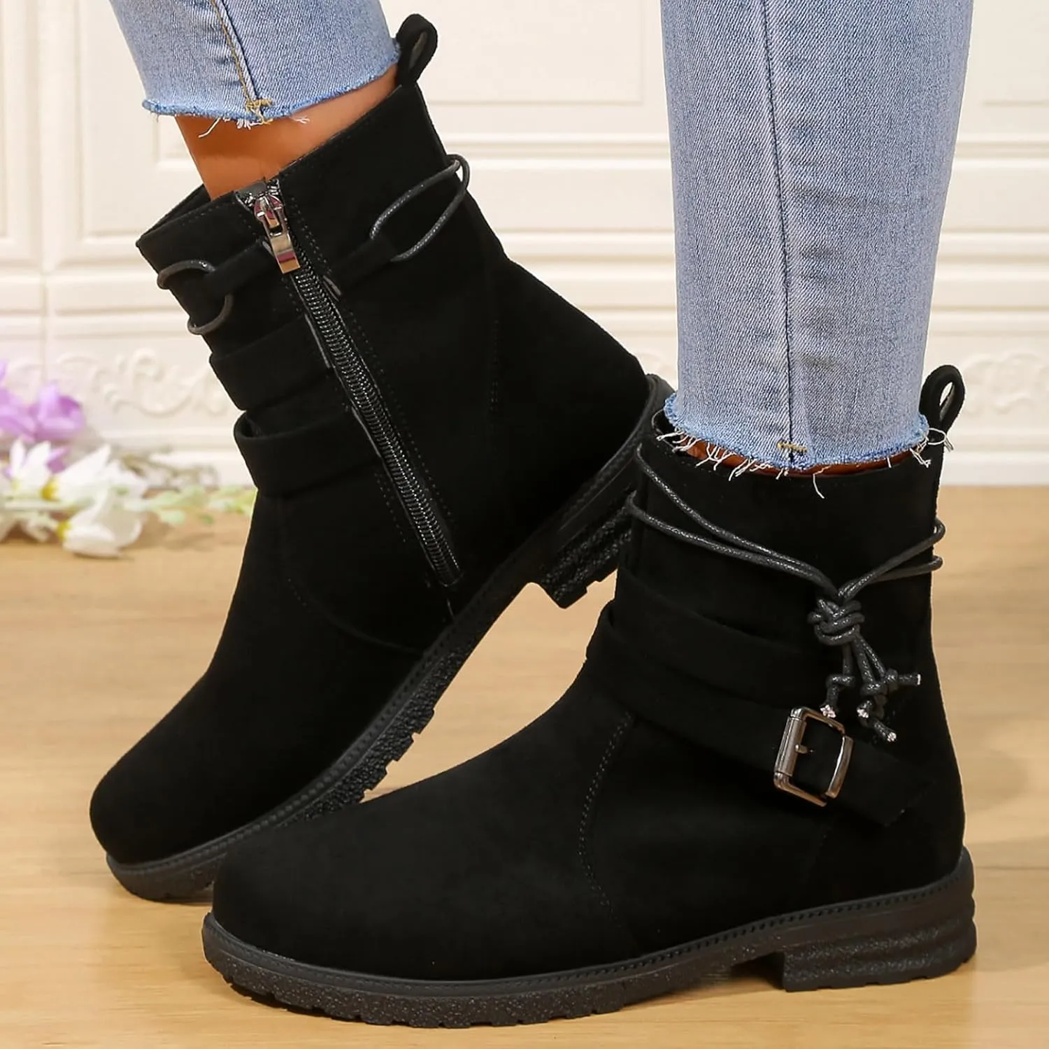 SBGMoSJ Extra Wide Calf Wedge Boots White Western Booties Women Ankle Boots Black Heeled Combat Boots Knee High Brown Calf High Boots for Women Flat Womens Mid Calf Combat Boots Brown
