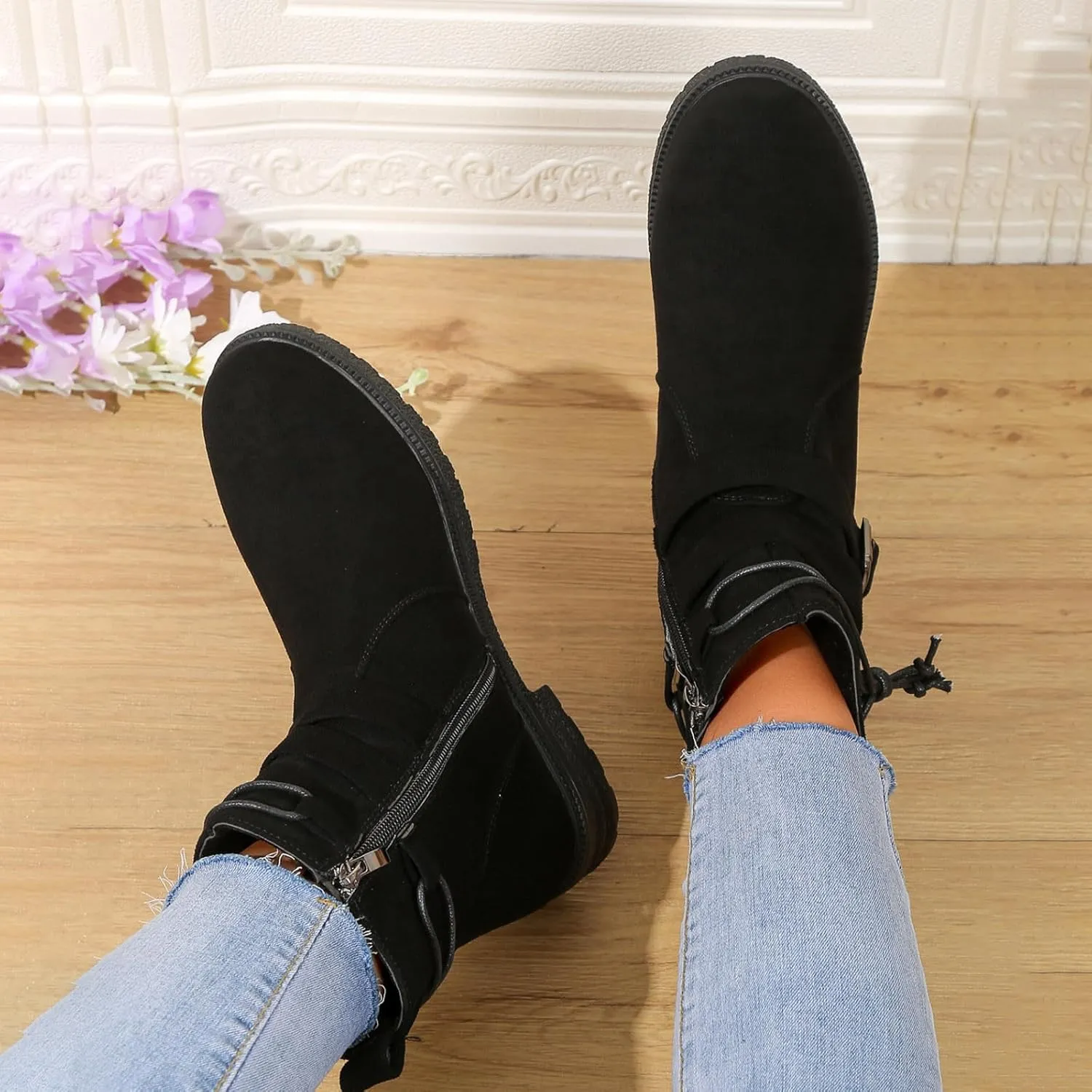 SBGMoSJ Extra Wide Calf Wedge Boots White Western Booties Women Ankle Boots Black Heeled Combat Boots Knee High Brown Calf High Boots for Women Flat Womens Mid Calf Combat Boots Brown