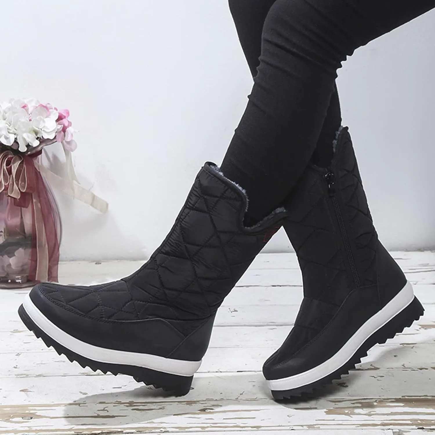 SBGMoSJ Winter Boots for Woman Cute Women's Wide Width Waterproof Slip on Ankle Boots for Swollen Feet Winter Woman Boots Women's Tall Black Winter Boots Waterproof Winter Boots Youth