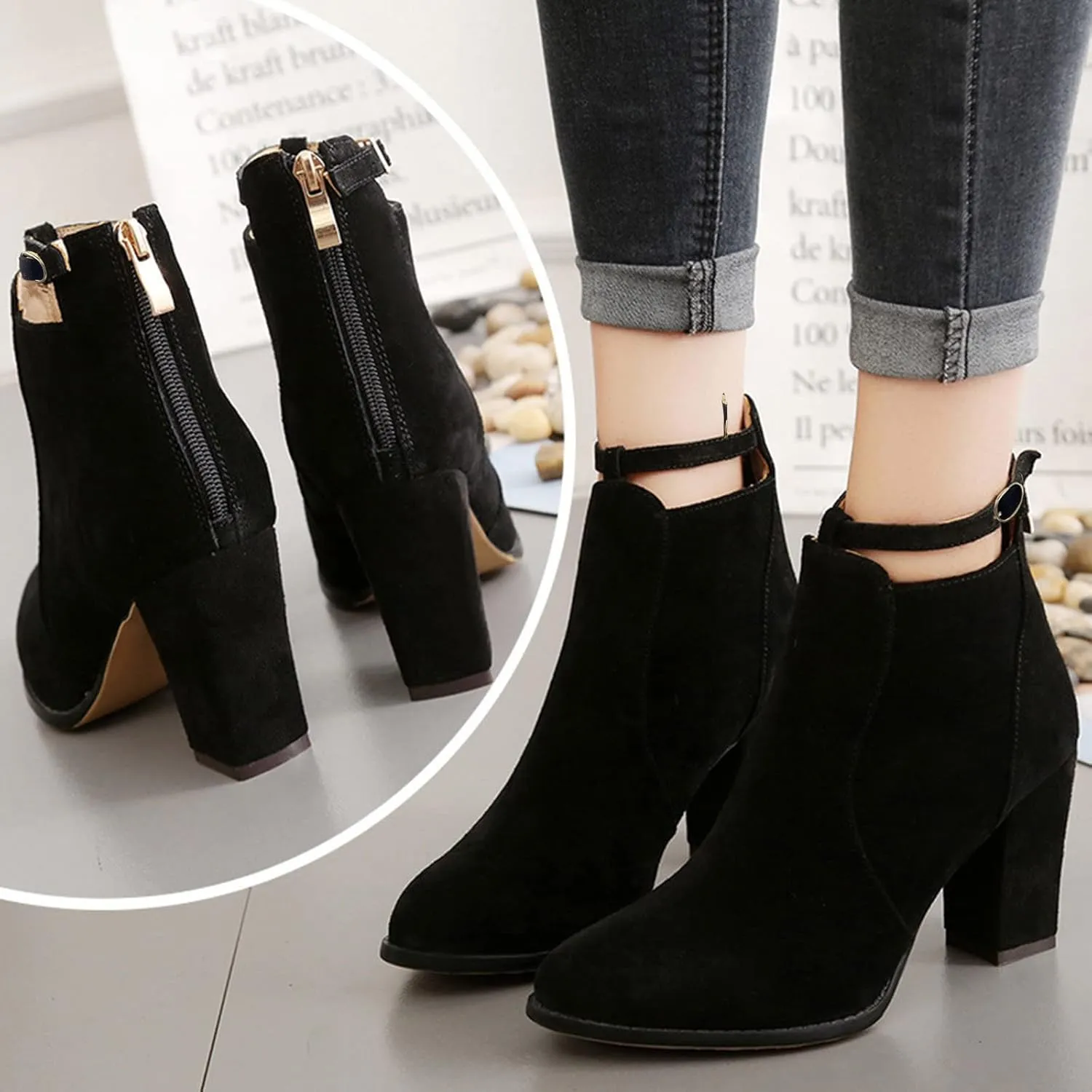 SBGMoSJ Womens Ankle Boots Wide Calf High Heel Ankle Boots for Women Flat Ankle Boots Women Size 11 Womens Black Leather Ankle Boots Women Brown Ankle Boots