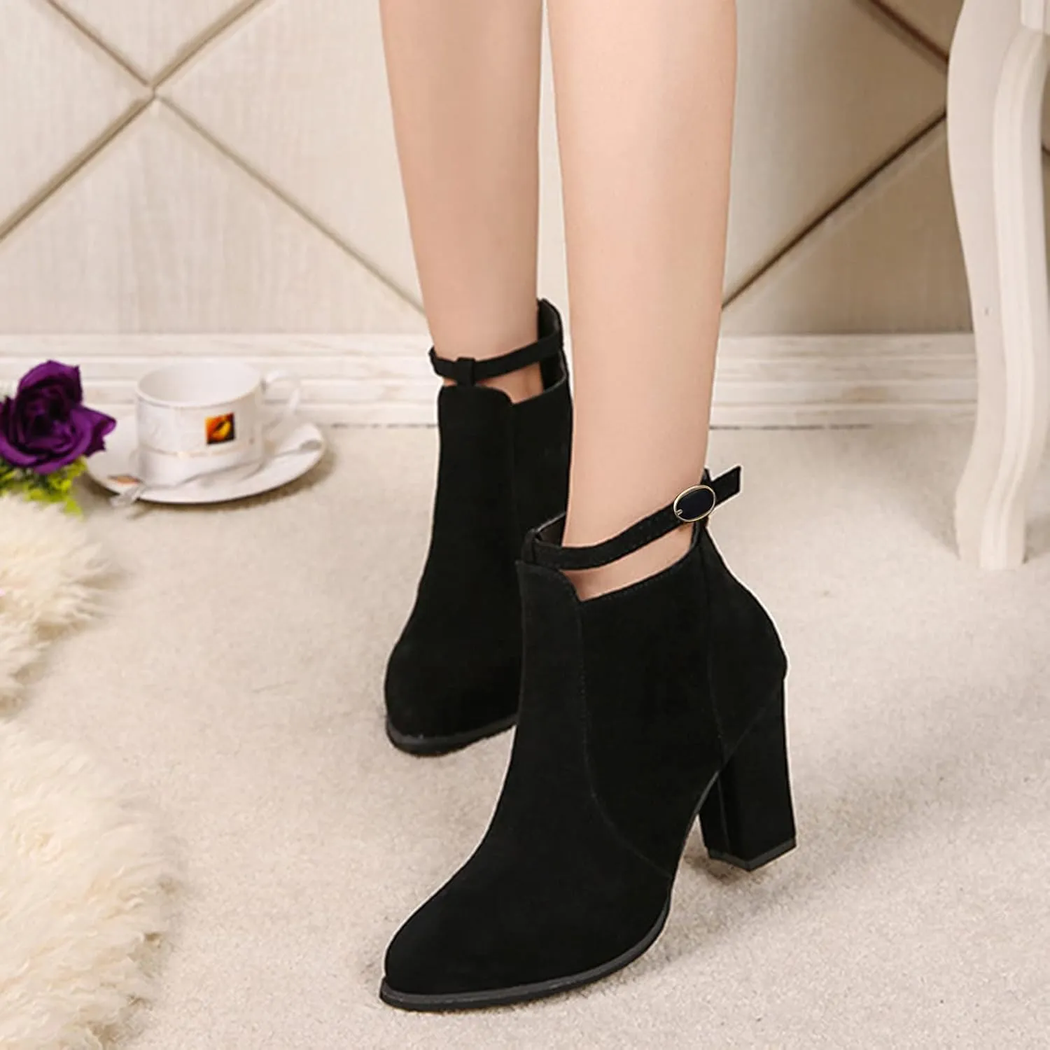 SBGMoSJ Womens Ankle Boots Wide Calf High Heel Ankle Boots for Women Flat Ankle Boots Women Size 11 Womens Black Leather Ankle Boots Women Brown Ankle Boots