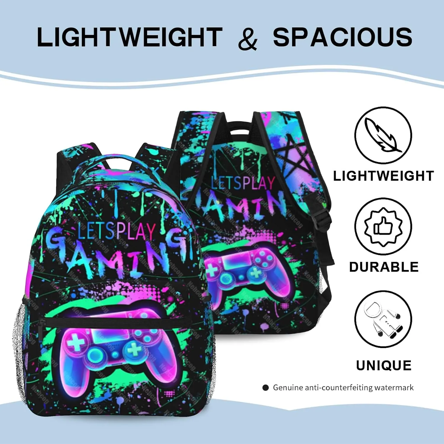 School Backpack for Boys Splash Gamer Boys Backpack for Kids Children Elementary Middle School Video Game Bookbag Backpacks for 6-18 Waterproof Lightweight 17 Inches Travel Back Pack