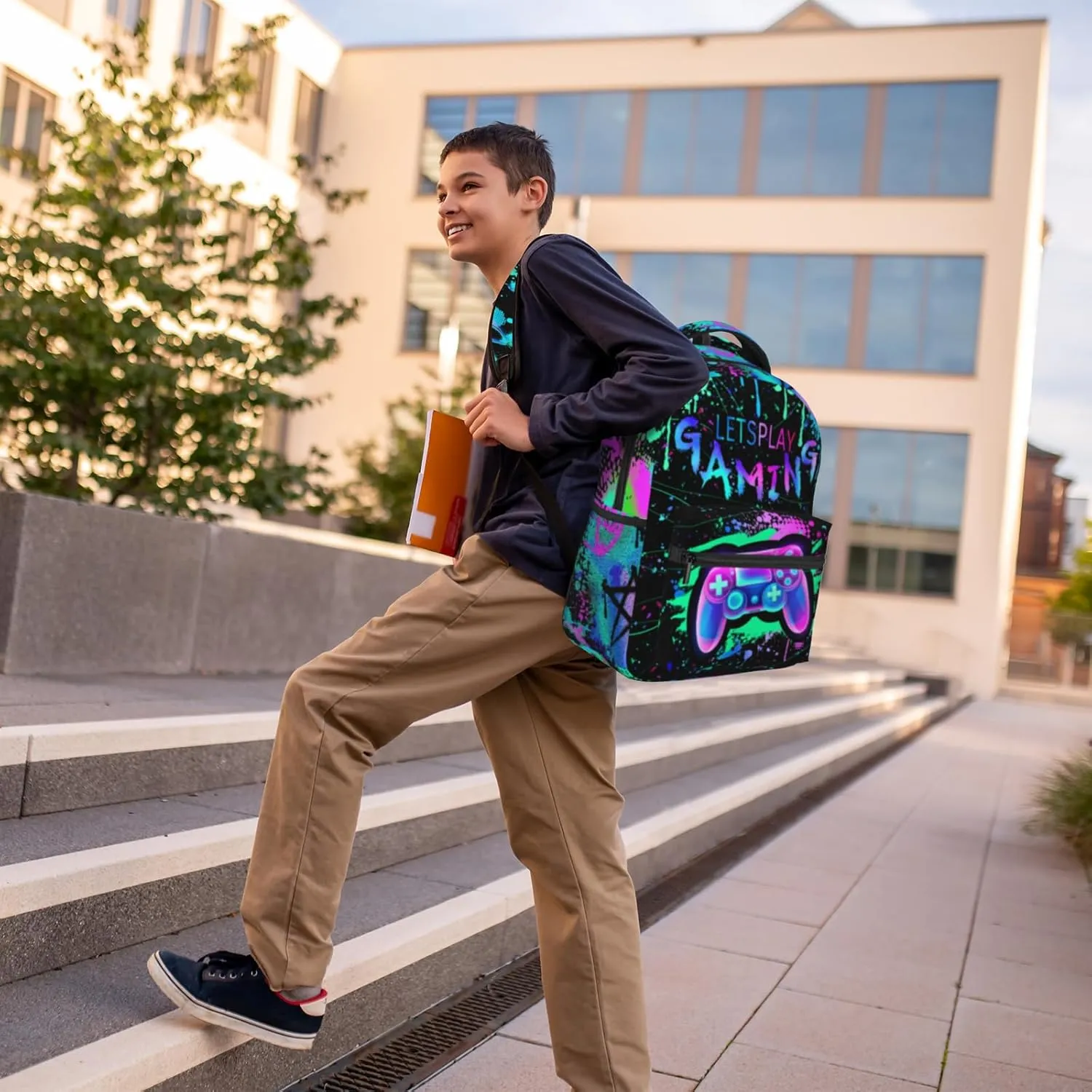 School Backpack for Boys Splash Gamer Boys Backpack for Kids Children Elementary Middle School Video Game Bookbag Backpacks for 6-18 Waterproof Lightweight 17 Inches Travel Back Pack