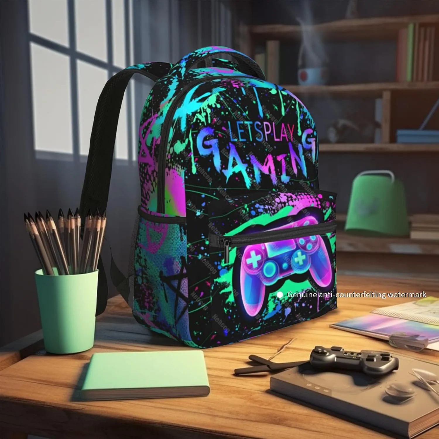 School Backpack for Boys Splash Gamer Boys Backpack for Kids Children Elementary Middle School Video Game Bookbag Backpacks for 6-18 Waterproof Lightweight 17 Inches Travel Back Pack