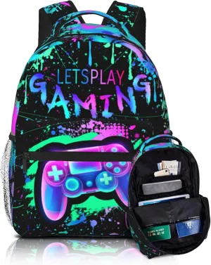 School Backpack for Boys Splash Gamer Boys Backpack for Kids Children Elementary Middle School Video Game Bookbag Backpacks for 6-18 Waterproof Lightweight 17 Inches Travel Back Pack