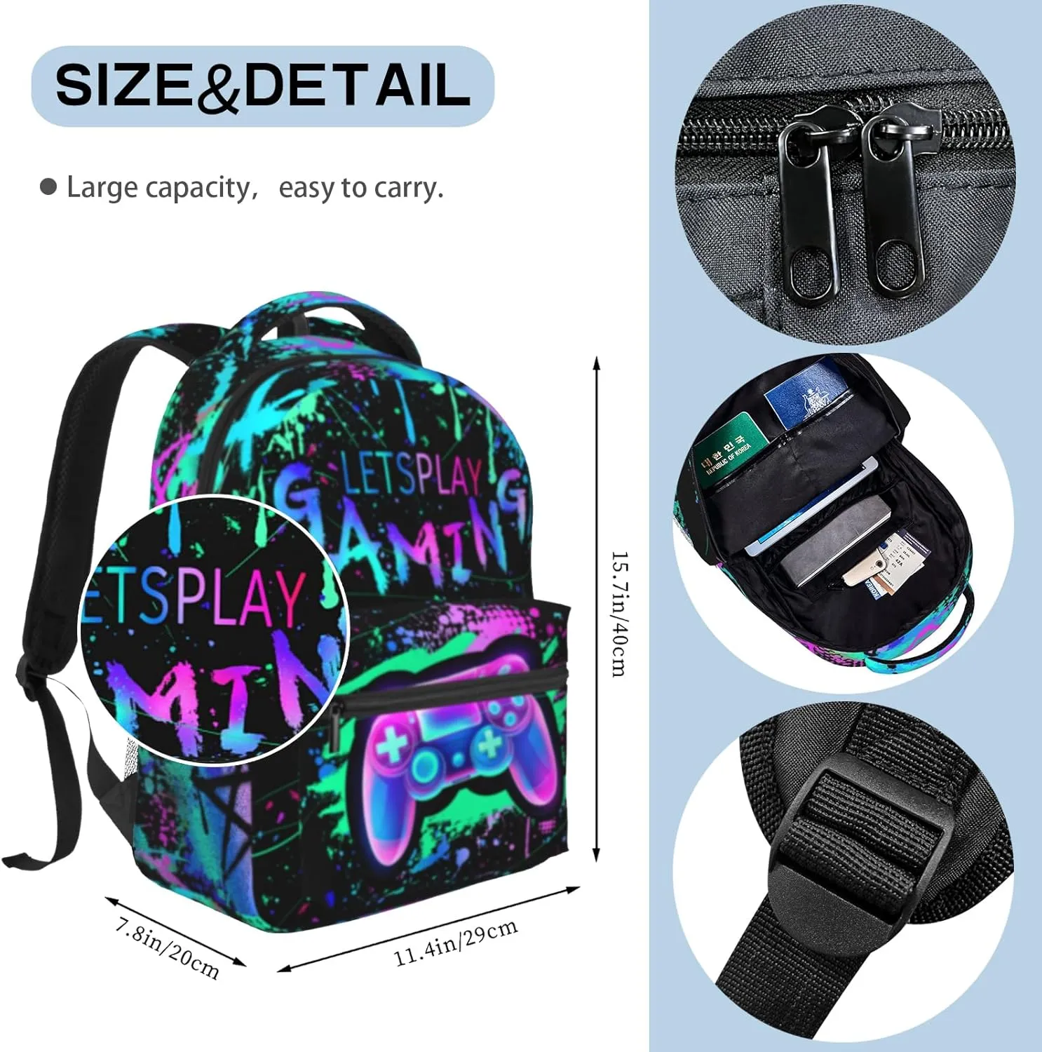 School Backpack for Boys Splash Gamer Boys Backpack for Kids Children Elementary Middle School Video Game Bookbag Backpacks for 6-18 Waterproof Lightweight 17 Inches Travel Back Pack