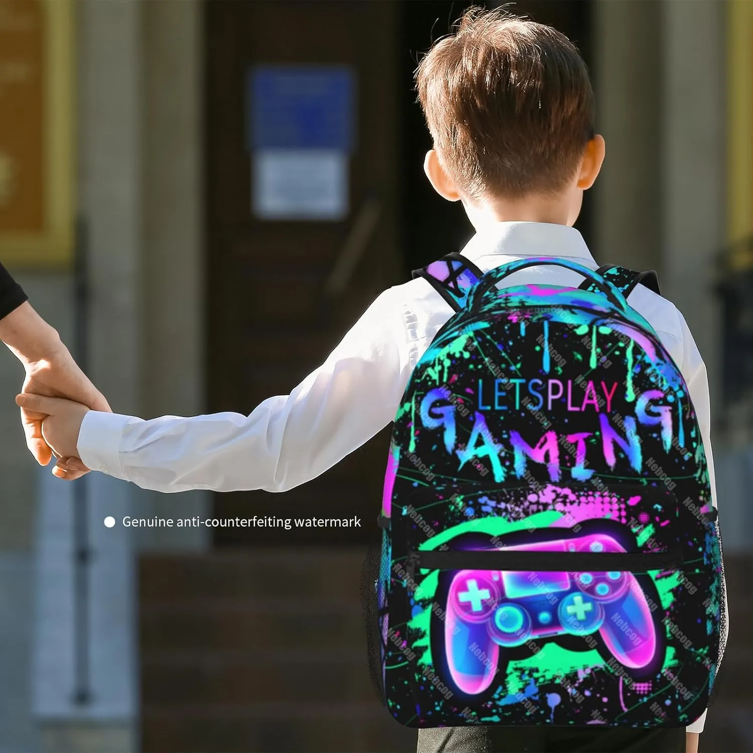 School Backpack for Boys Splash Gamer Boys Backpack for Kids Children Elementary Middle School Video Game Bookbag Backpacks for 6-18 Waterproof Lightweight 17 Inches Travel Back Pack